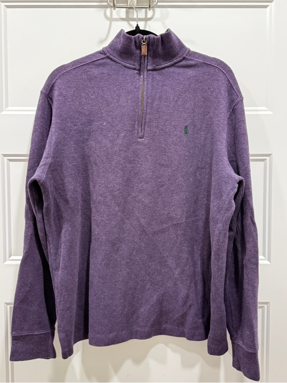 Polo Ralph Lauren Quarter Zip Sweater Mens Medium Purple Cotton Pullover